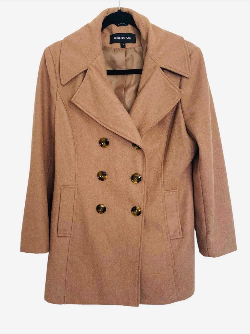 Jones New York Camel Wool Blend Double Breasted Pea Coat Women’s 8